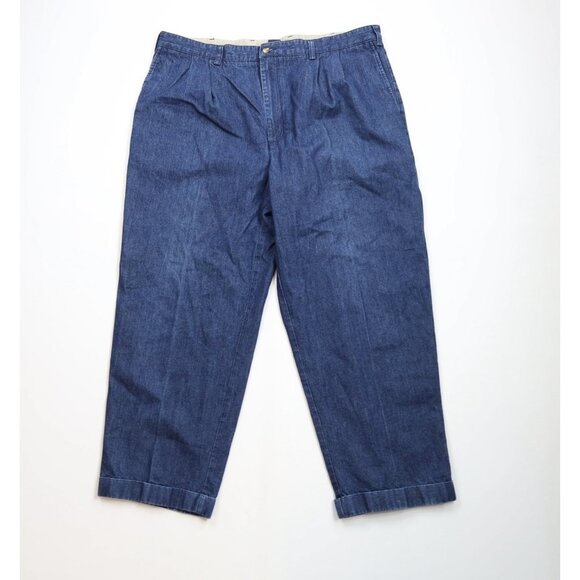 Vintage Y2K 2001 Tommy Hilfiger Mens 42x30 Faded Pleated Wide Leg Denim Jeans